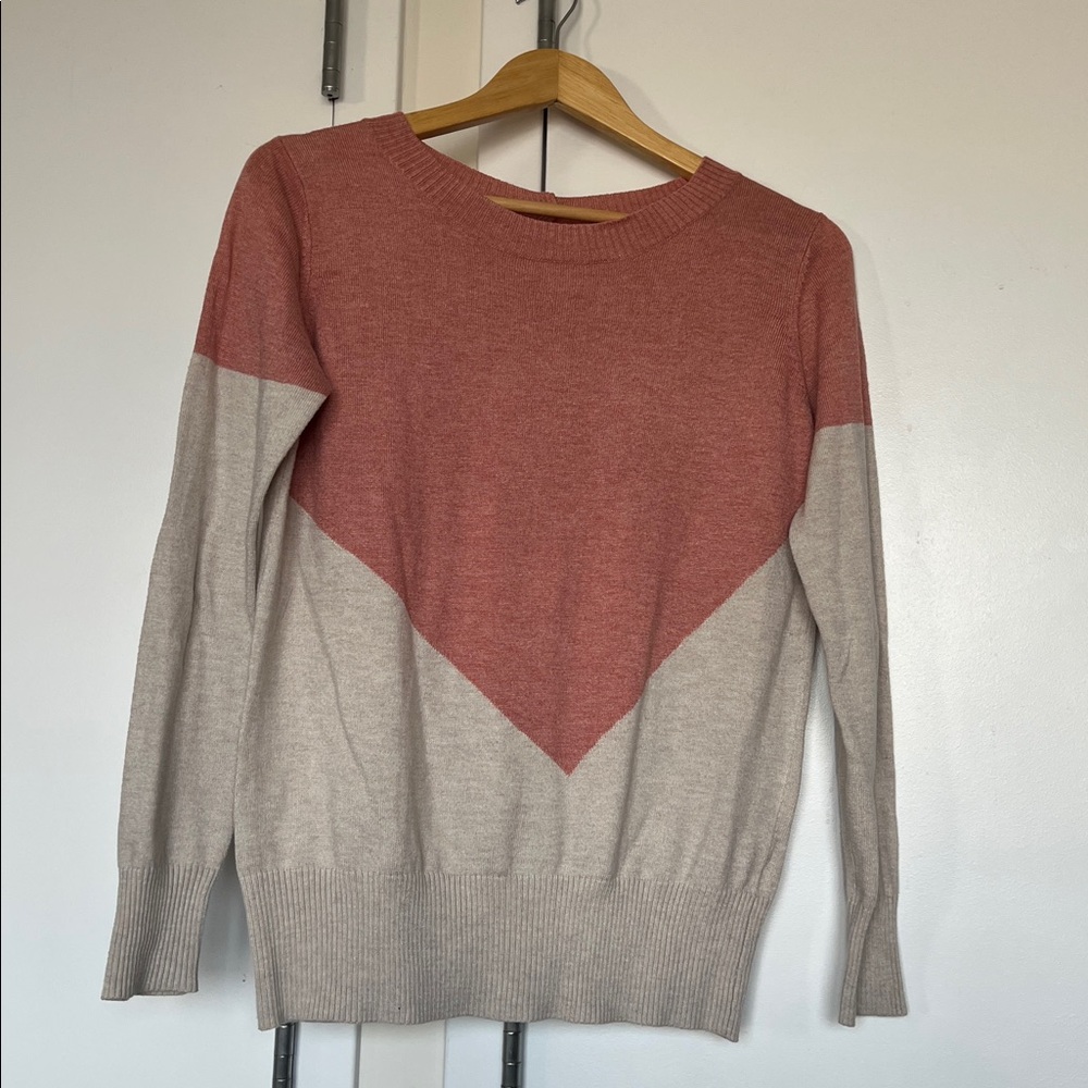 Color Block Sweater Cream & Pink Button Back Wool Women’s Small Cardigan